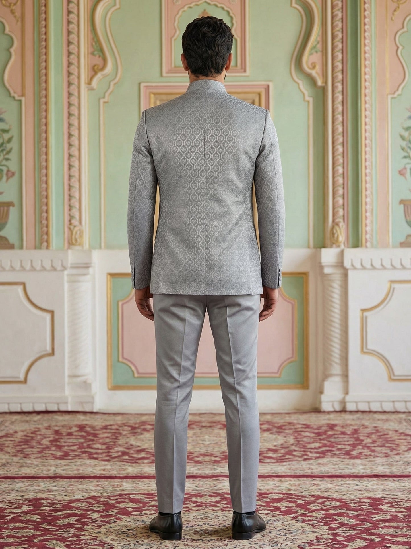 Men Woven Jacquard Indo-Western Set ( 50JIND 155Grey S )