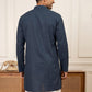 Men's Silk-Blend Embroidered Kurta ( 65KO 5627 Navy )