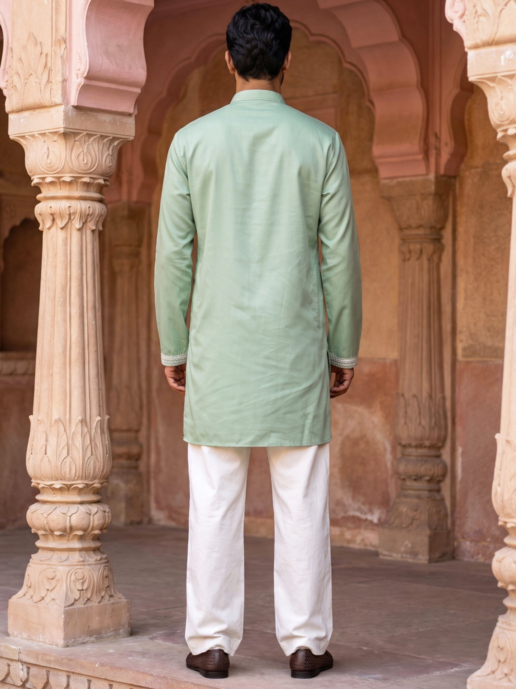 Embroidered Cotton Blend Kurta with Korean Pants ( 65KP PJ11W C 5639 Green )