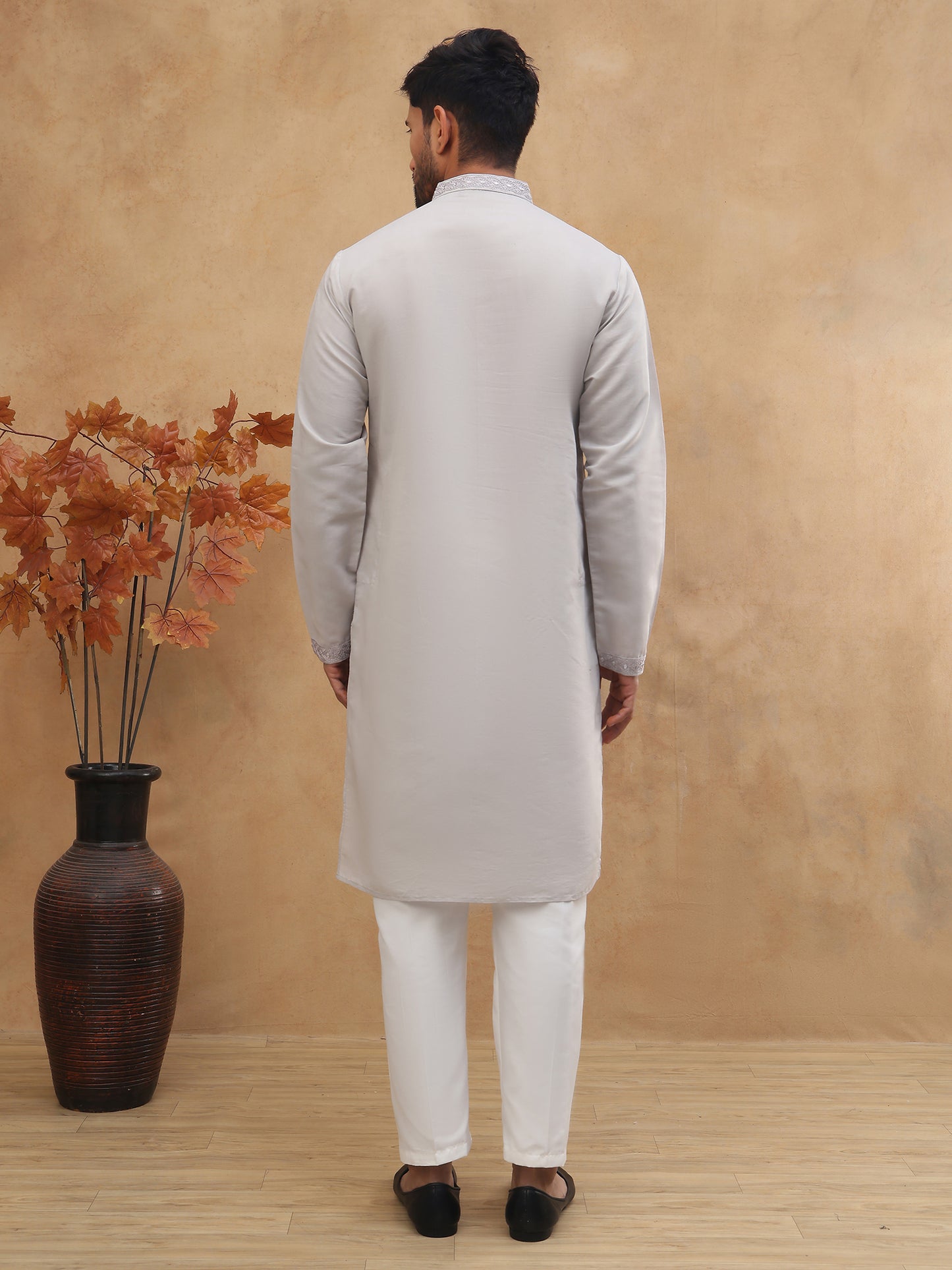 Men’s Silk Blend Embroidered Kurtas  ( HOPKO 003Grey )  [RT] [O-2]