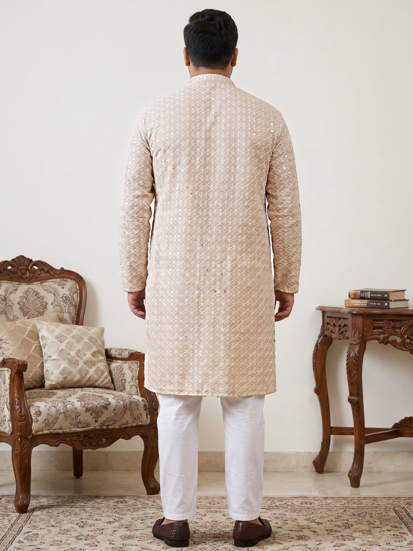 Sequin Embroidered Pure Cotton Kurta with Pyjamas