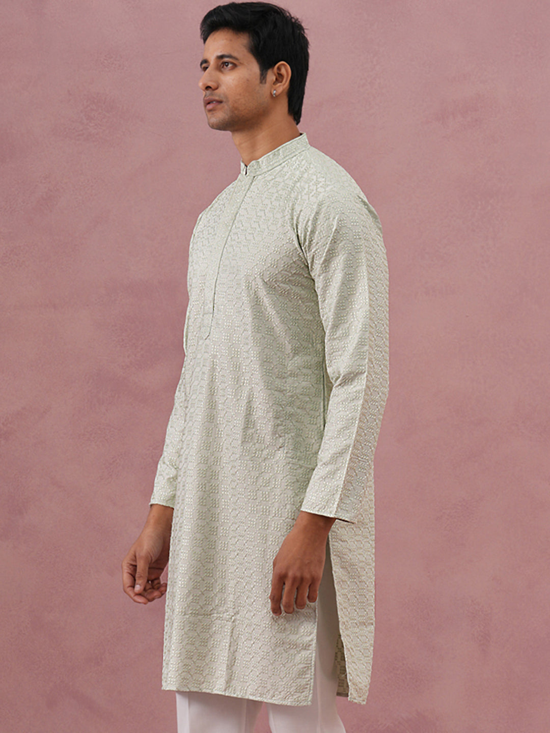Silk Blend Embroidered Kurtas ( ANMKO 301Pista )  [RT] [L-6]