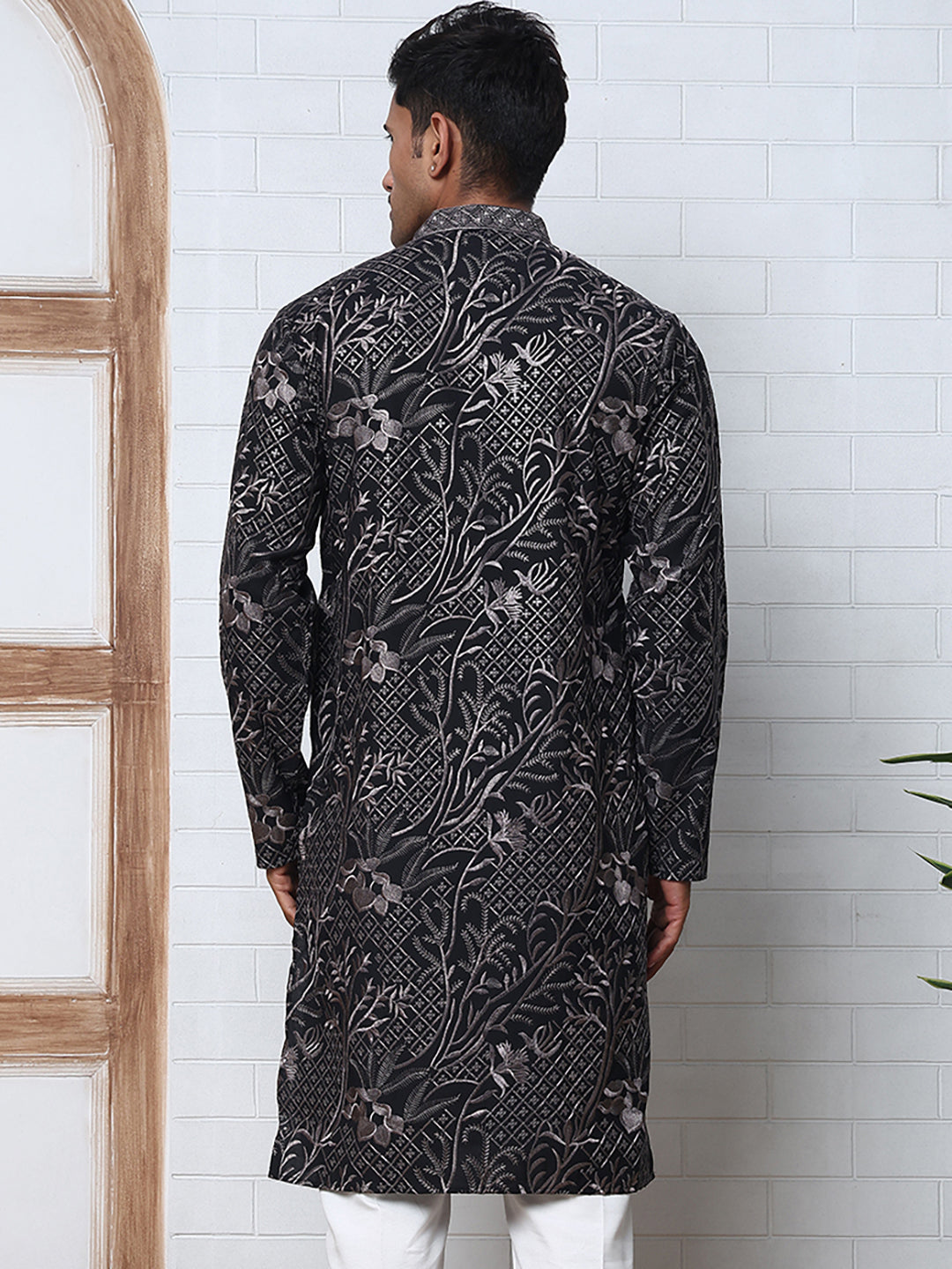 Embroidered Silk-Blend Kurtas ( ANMKO 289Black )  [RT] [H-5]