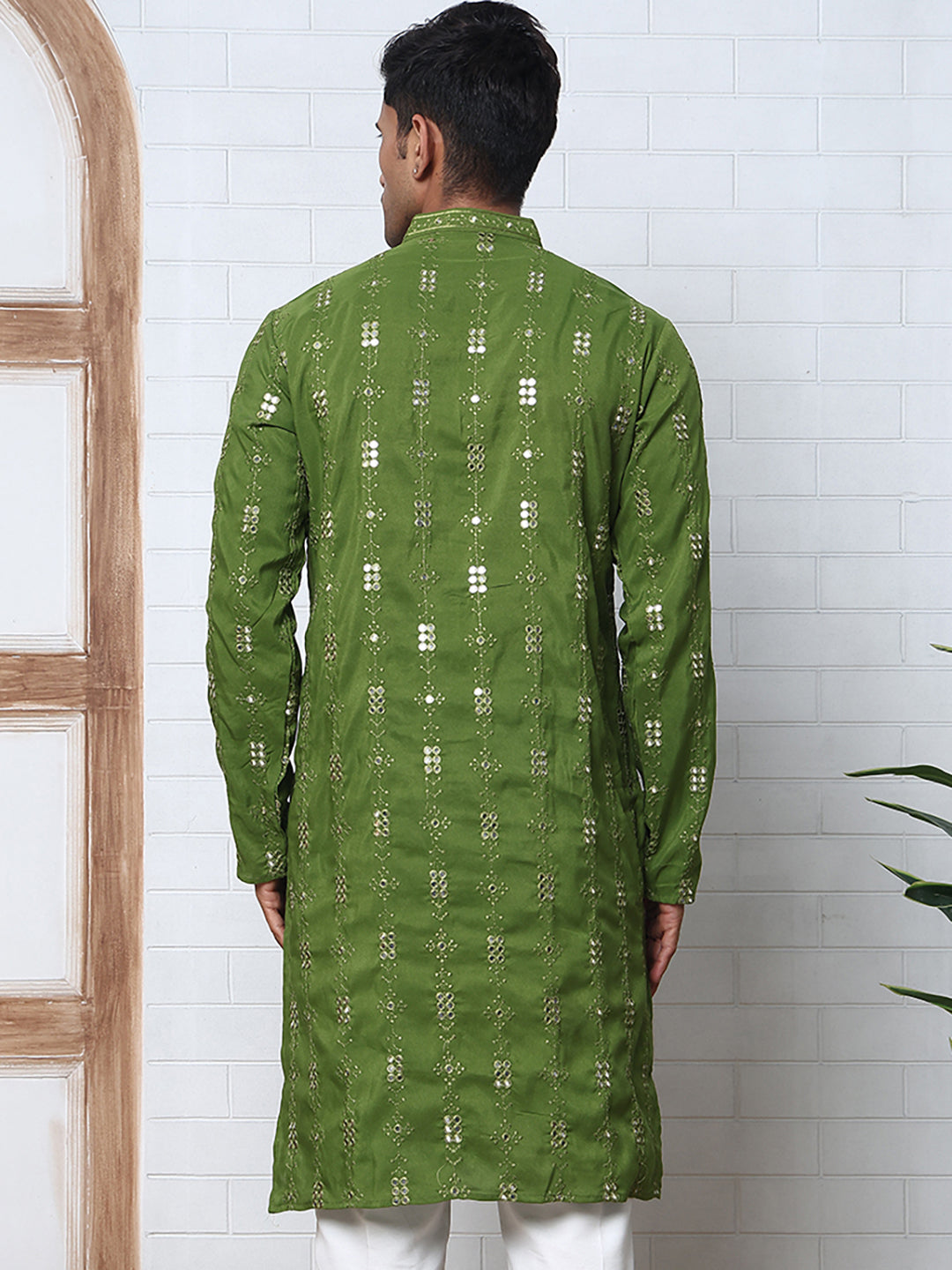 Viscose Rayon Mirror-Work Kurtas ( ANMKO 290Olive )  [RT] [O-7]