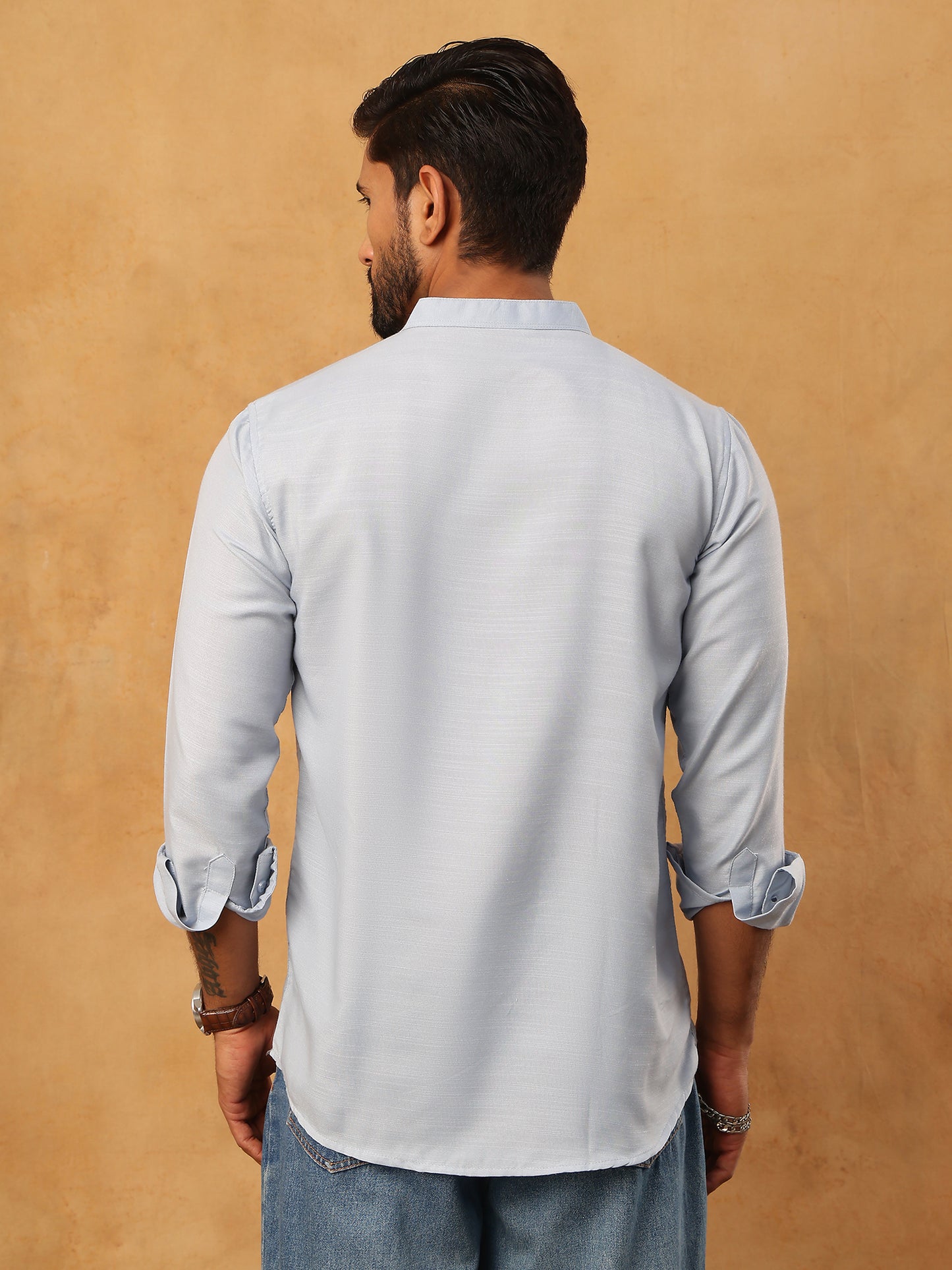Solid Casual Short Kurta for Men ( ANMKO 304Sky )