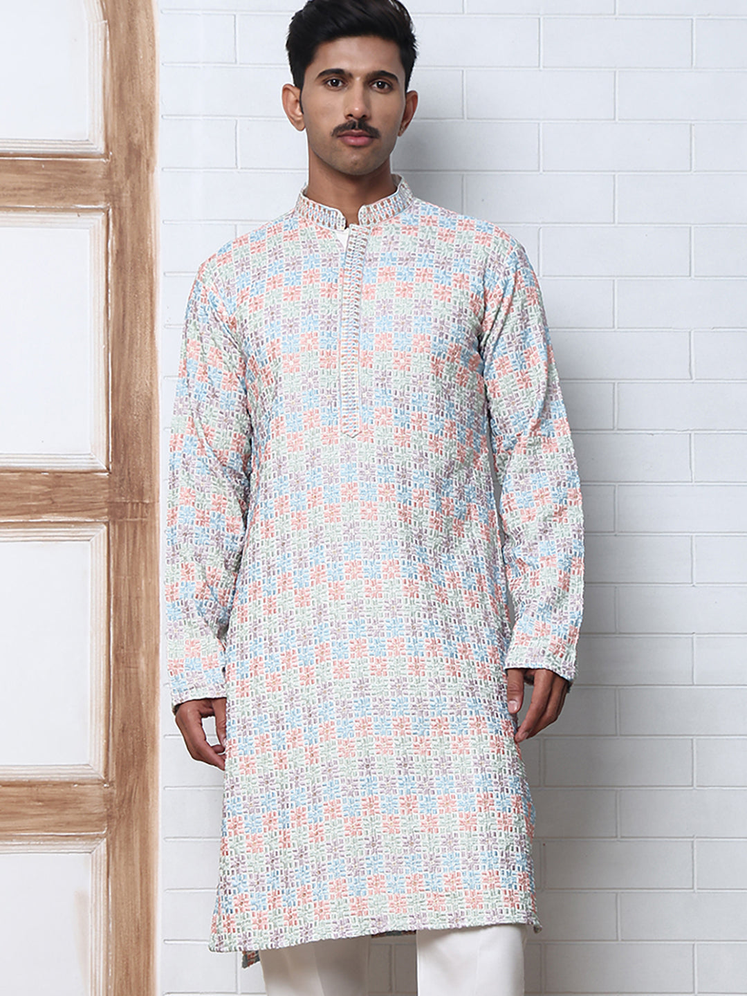Viscose Rayon Self-Design Embroidered Kurtas ( ANMKO 278White )  [RT] [M-6]