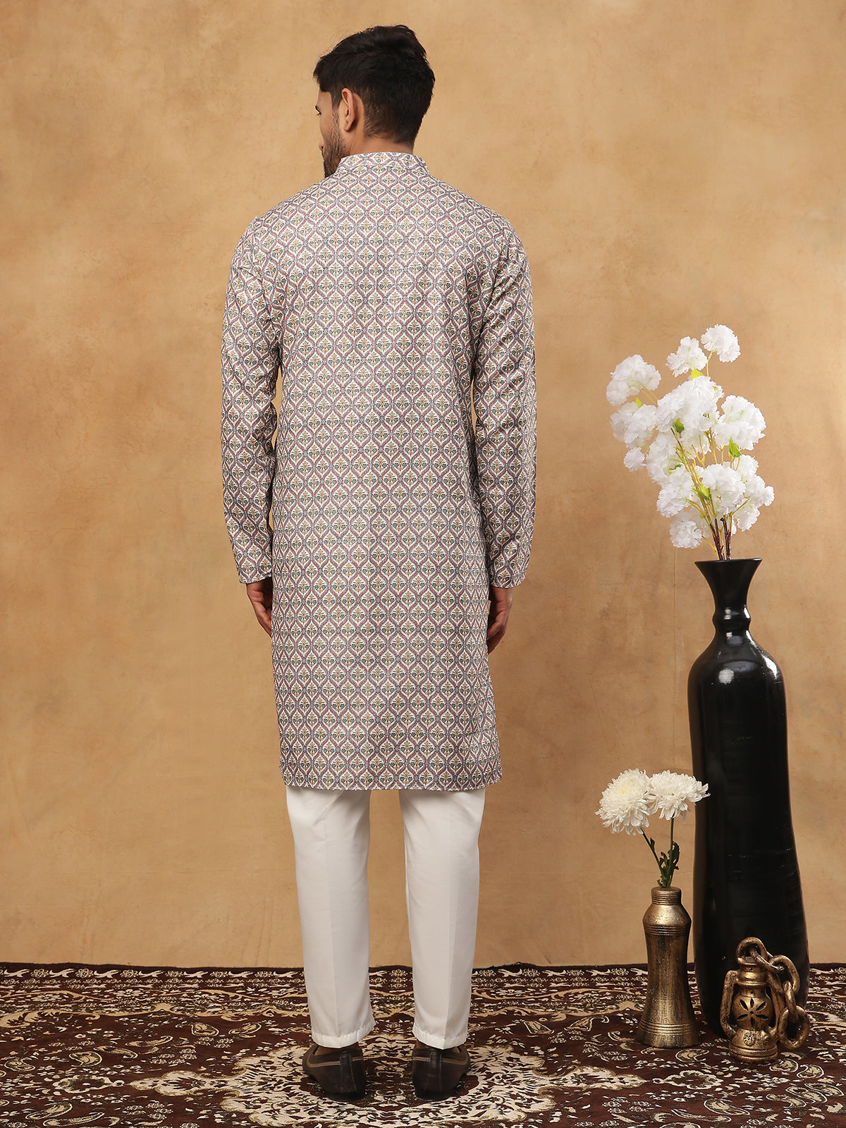 Cotton Blend Floral Printed Kurtas ( HOPKO 008Off-White )  [RT] [O-2]