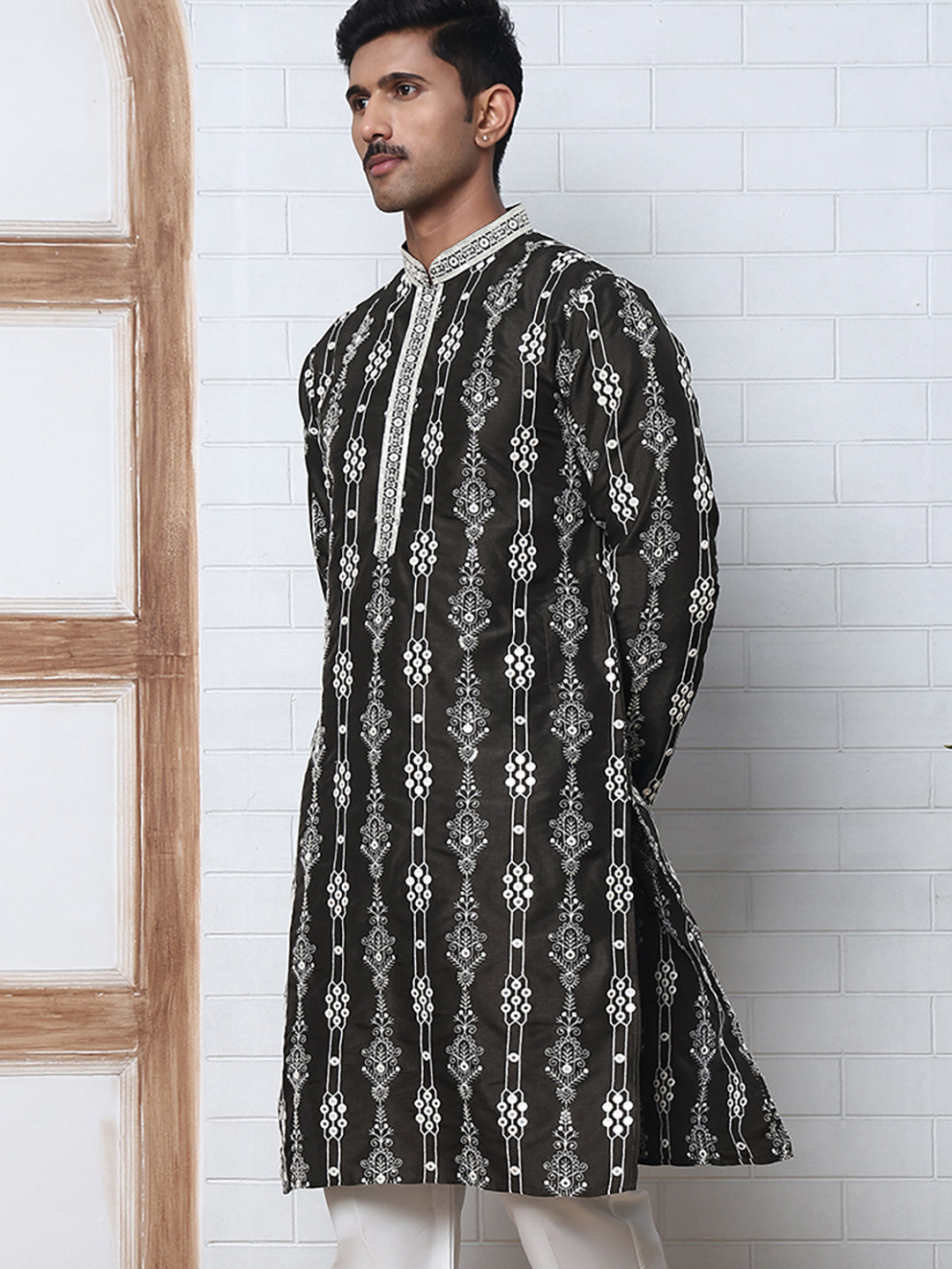 Festival Silk Blend Embroidered Kurtas ( ANMKO 276Olive )  [RT] [N-6]
