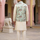 Men's Silk Blend Kurta Set with Printed Nehru Jacket ( JOKPWC 636W 4007Lime )