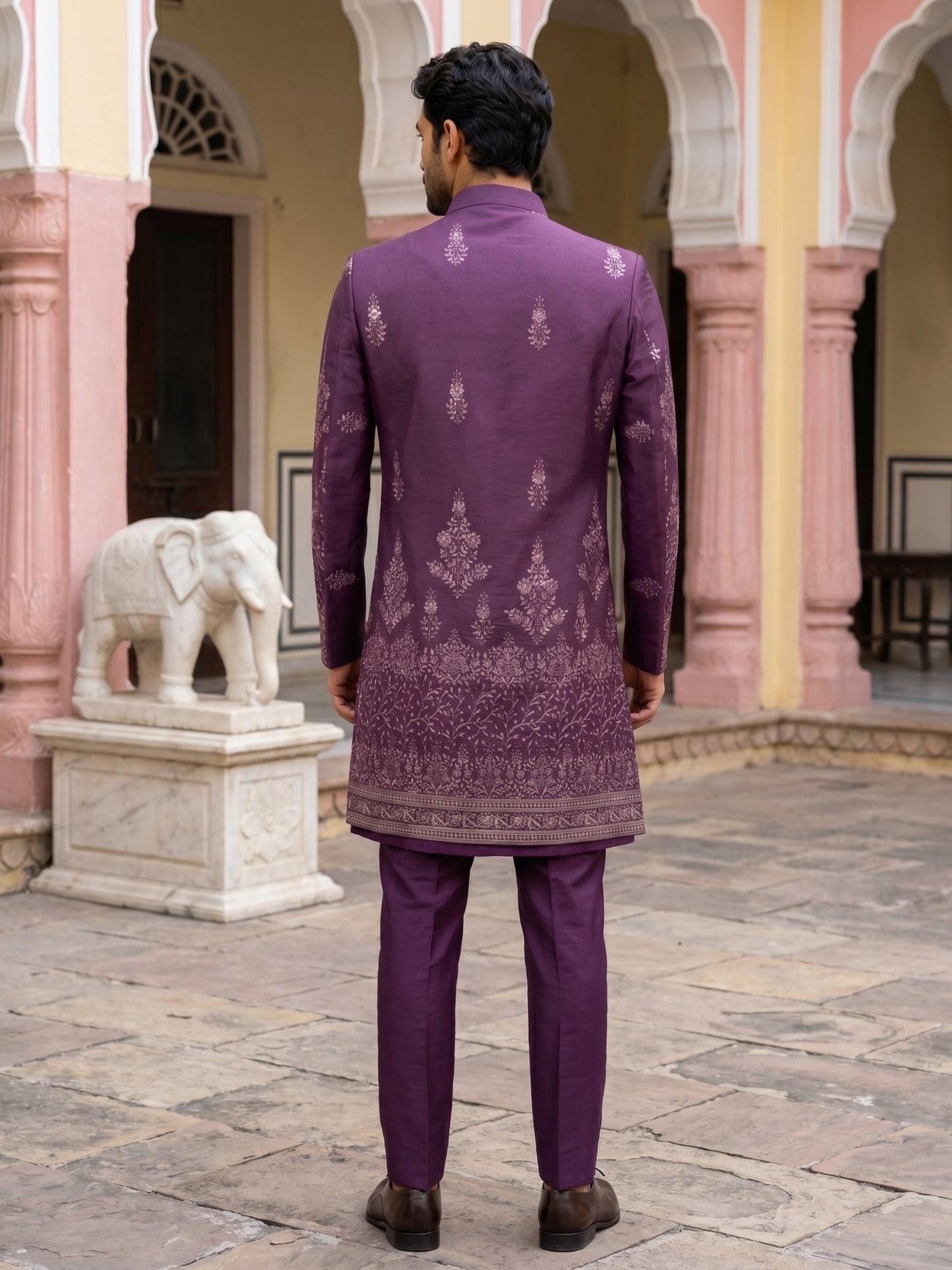 Men's Silk Blend Embroidered Indo-Western Set