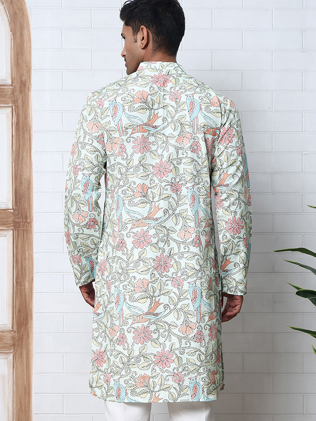 Floral Print Kurtas with Thread Work Embroidery ( ANMKO 284Pista ) [RT] [H-4]