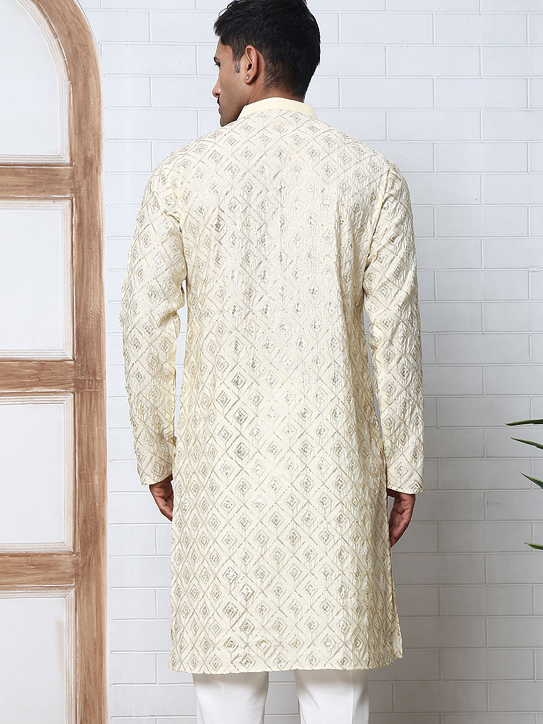 Geometric Sequin Pattern Kurtas ( ANMKO 282Cream )  [RT] [L-4]