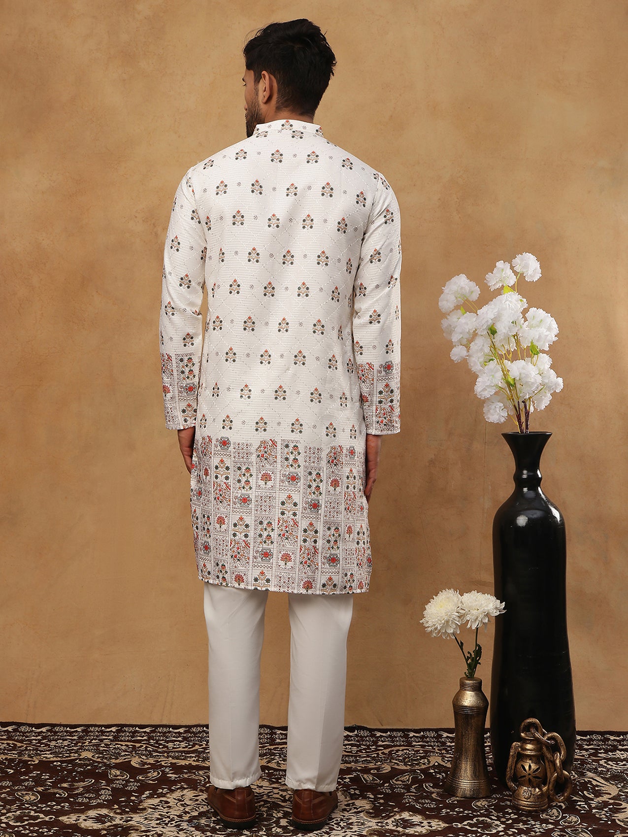 Silk Blend Traditional Printed Kurtas ( HOPKO 014White )  [RT] [P-2]