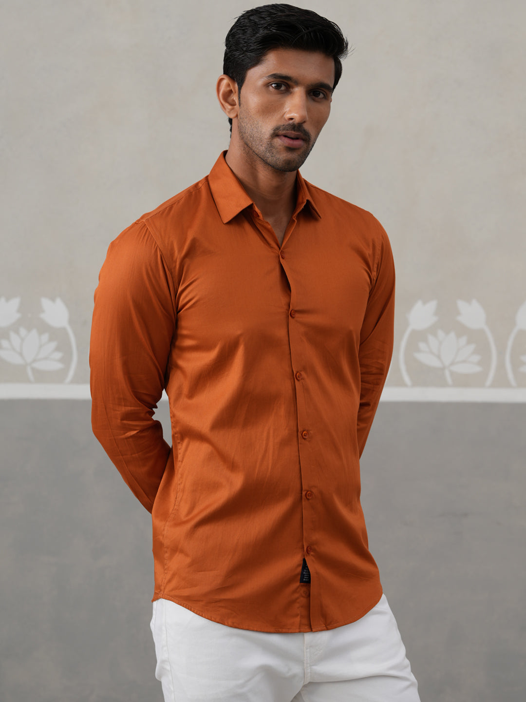 Satin Lycra Solid Casual Shirt for Men ( RDSH 008Orange )