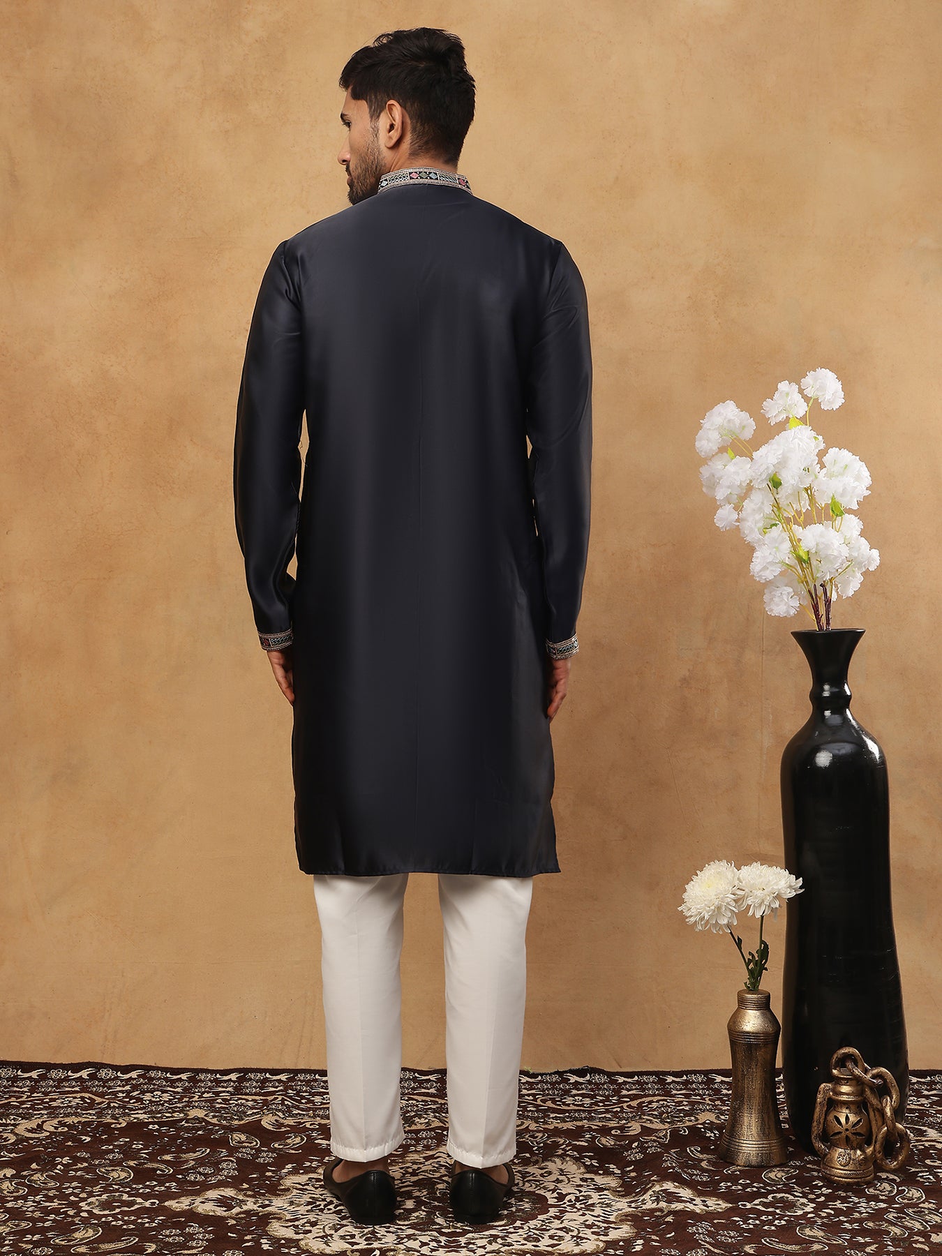 Silk Blend Floral Embroidered Kurtas ( HOPKO 005Navy )  [RT] [O-5]