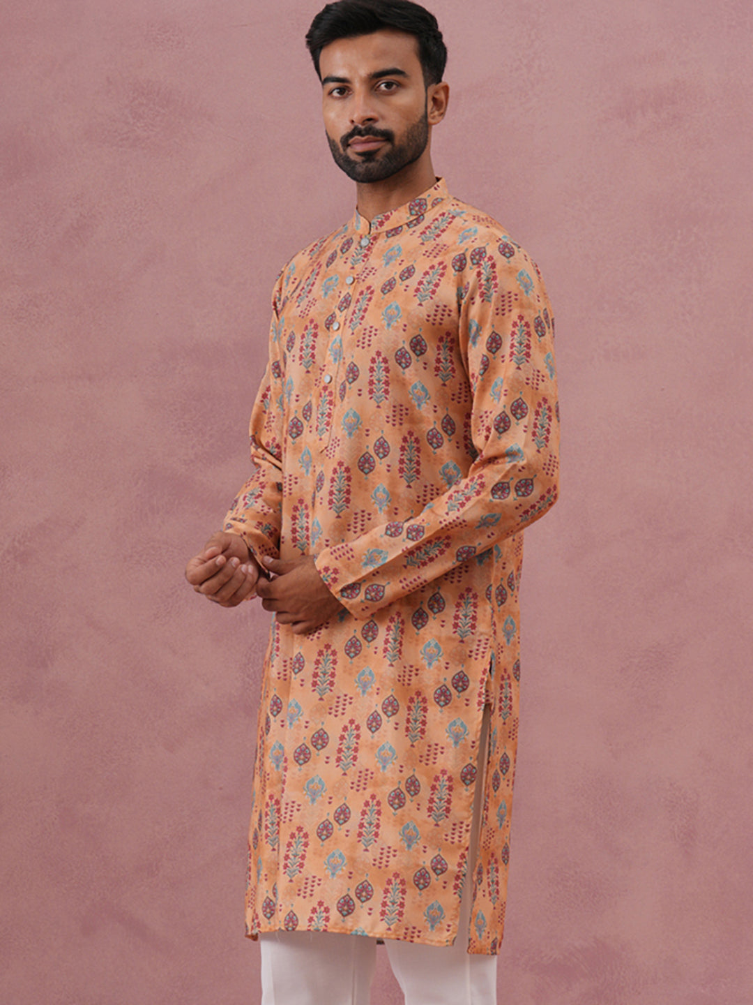Traditional Printed Cotton Blend Kurtas ( ANMKO 277Orange )  [RT] [L-3]