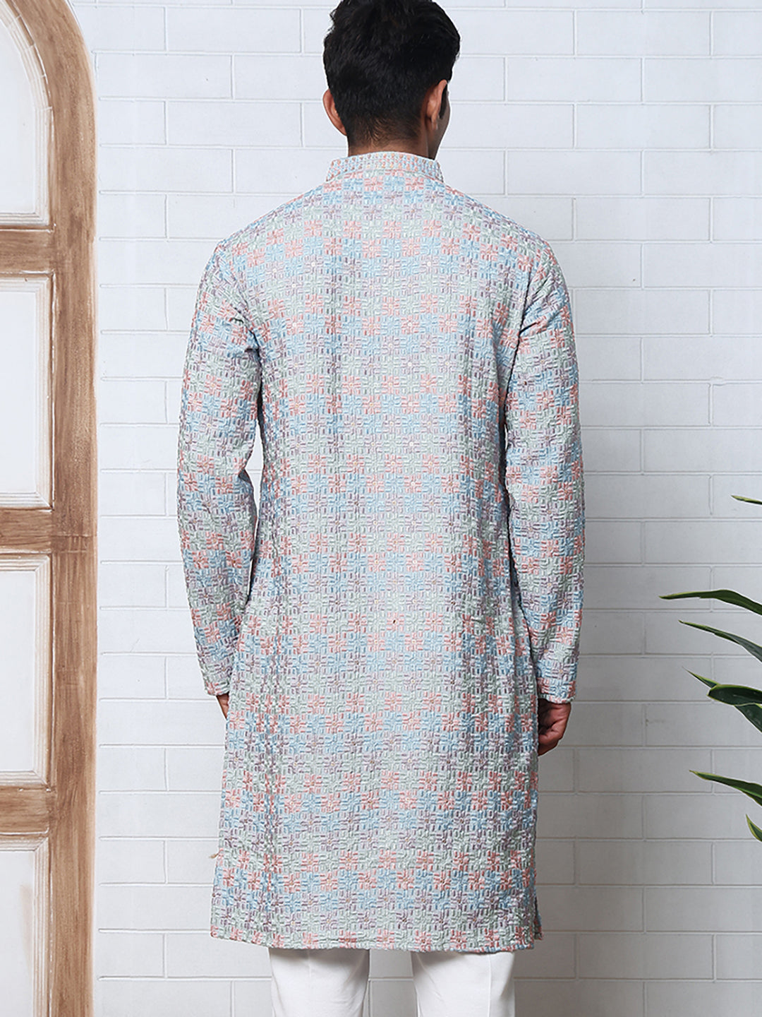 Viscose Rayon Self-Design Embroidered Kurtas ( ANMKO 278Blue )  [RT] [M-6]