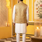 Woven Design Nehru Jacket With Solid Kurta Pyjama for Men ( JOKPWC 636W 4005Golden )