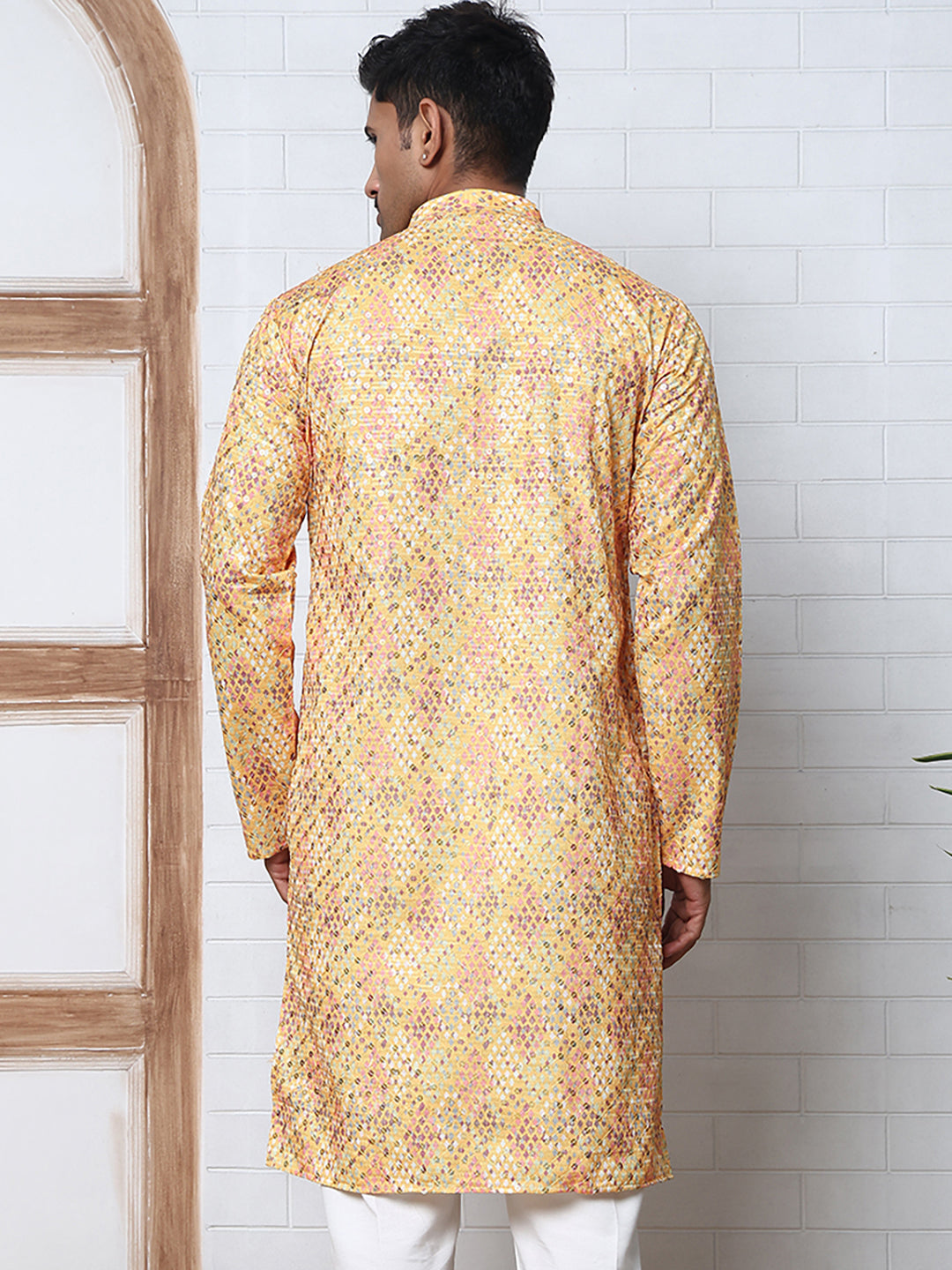 Men's Festive Sequins & Thread Work Kurtas ( ANMKO 288Yellow )  [RT] [C-3]