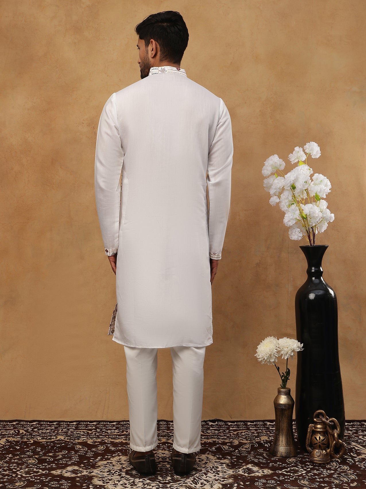 Men Festive Silk Blend Embroidered Kurta ( HOPKO 002White )  [RT] [O-1]
