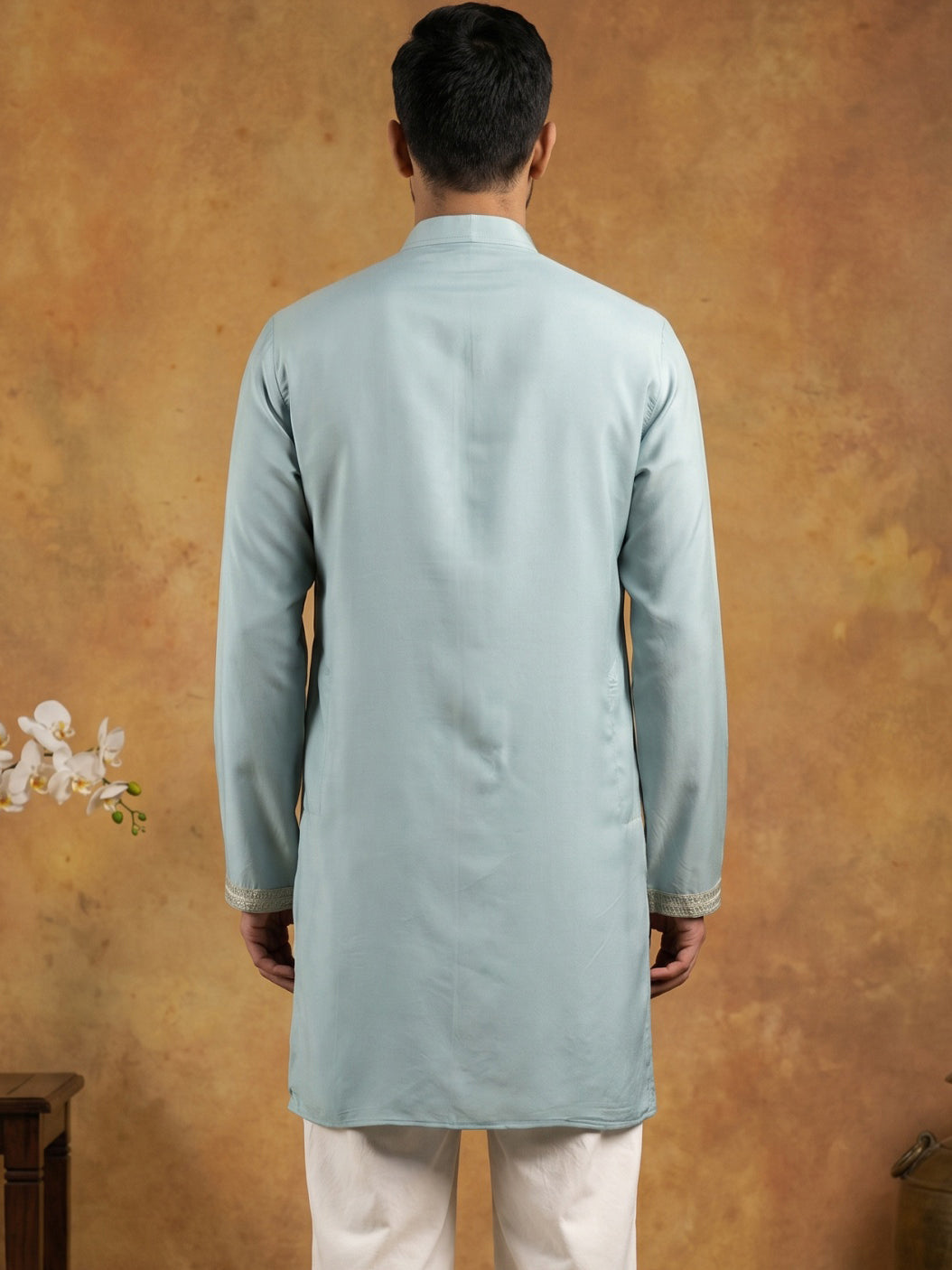 Silk Blend Embroidered Kurta for Men ( 65KO 5602Sky ) [FF] [G-4]