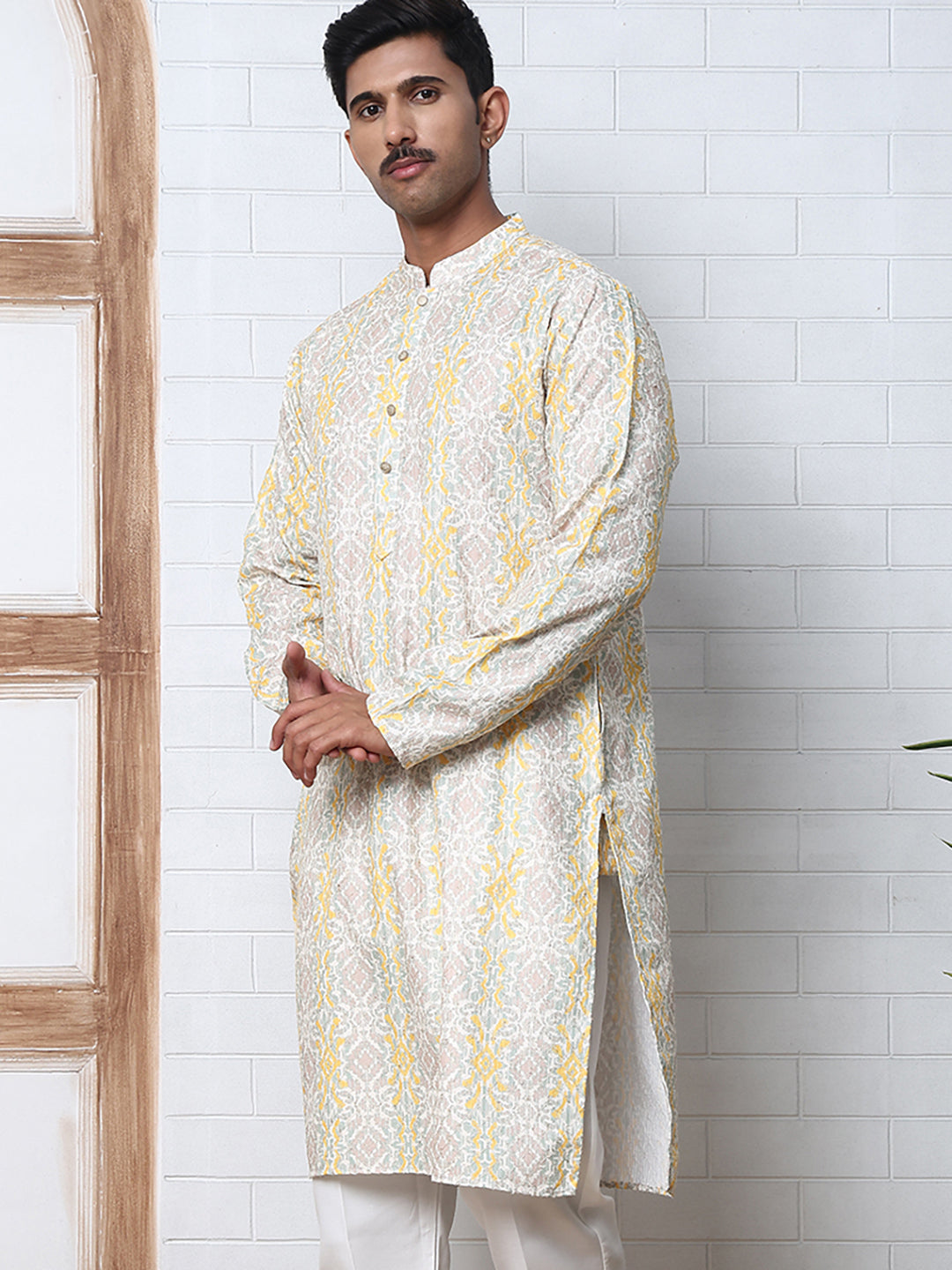 Thread Work & Printed Silk Blend Kurtas ( ANMKO 279Yellow )  [RT] [L-3]