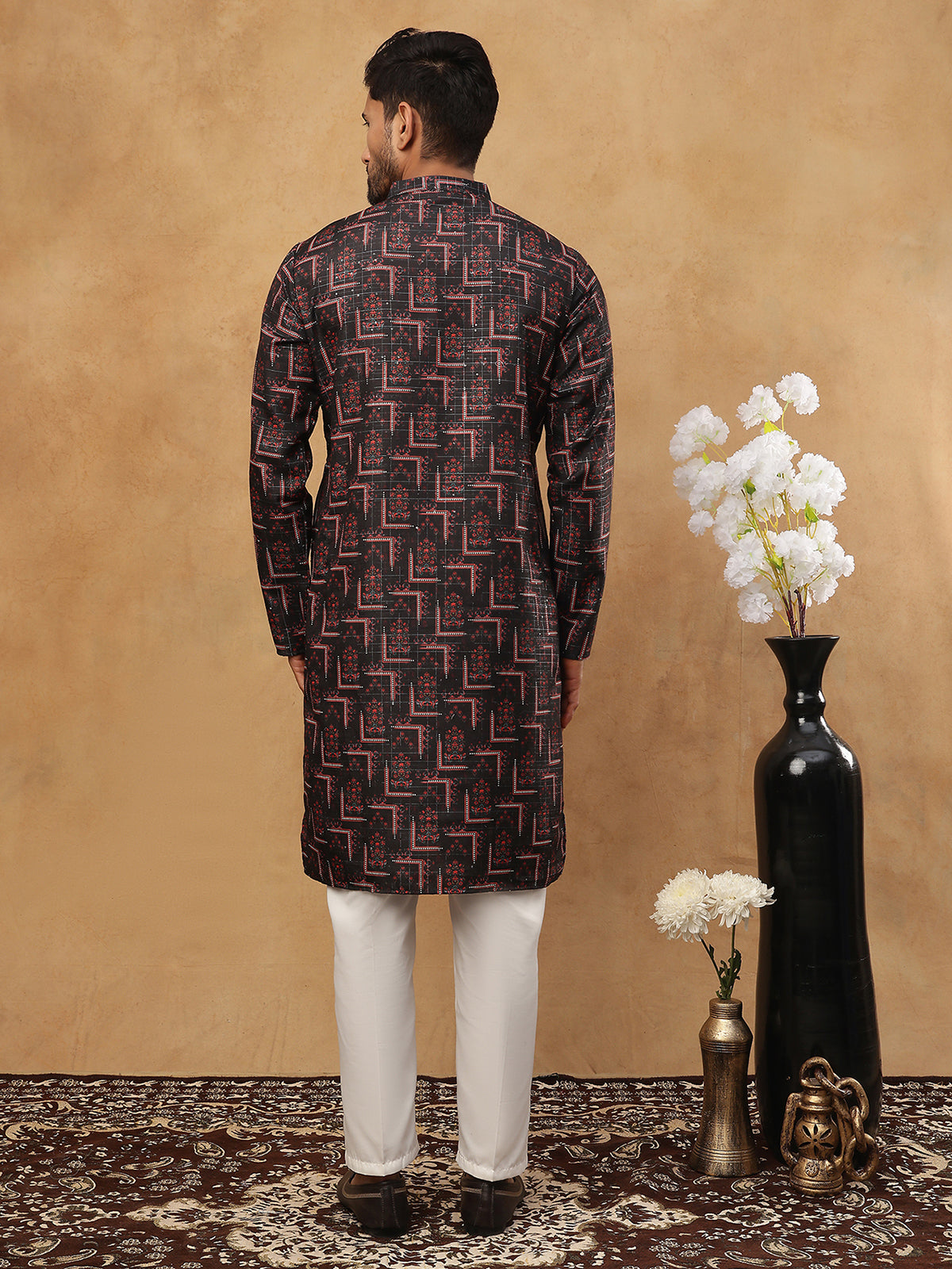 Cotton Blend Floral Printed Kurtas ( HOPKO 013Black )  [RT] [O-4]