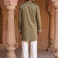 Embroidered Cotton Blend Kurta with Korean Pants ( 65KP PJ11W C 5635 Olive )