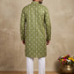 Men's Foil Print Traditional Kurta Pyjama ( 65KP W F 5630 Olive )