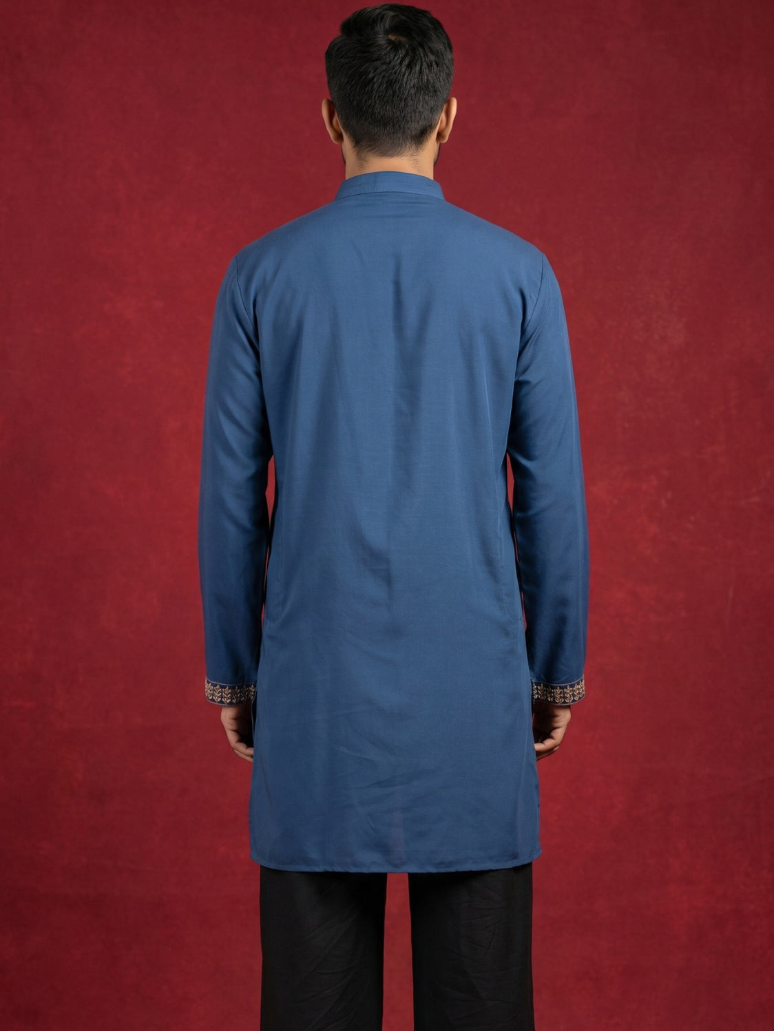 Men's Japanese Fabric Embroidered Kurta ( 65KO 5592Peacock ) [FF] [G-4]