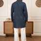 Men's Silk-Blend Embroidered Kurta with Korean Pants ( 65KP PJ11W S 5627 Navy )