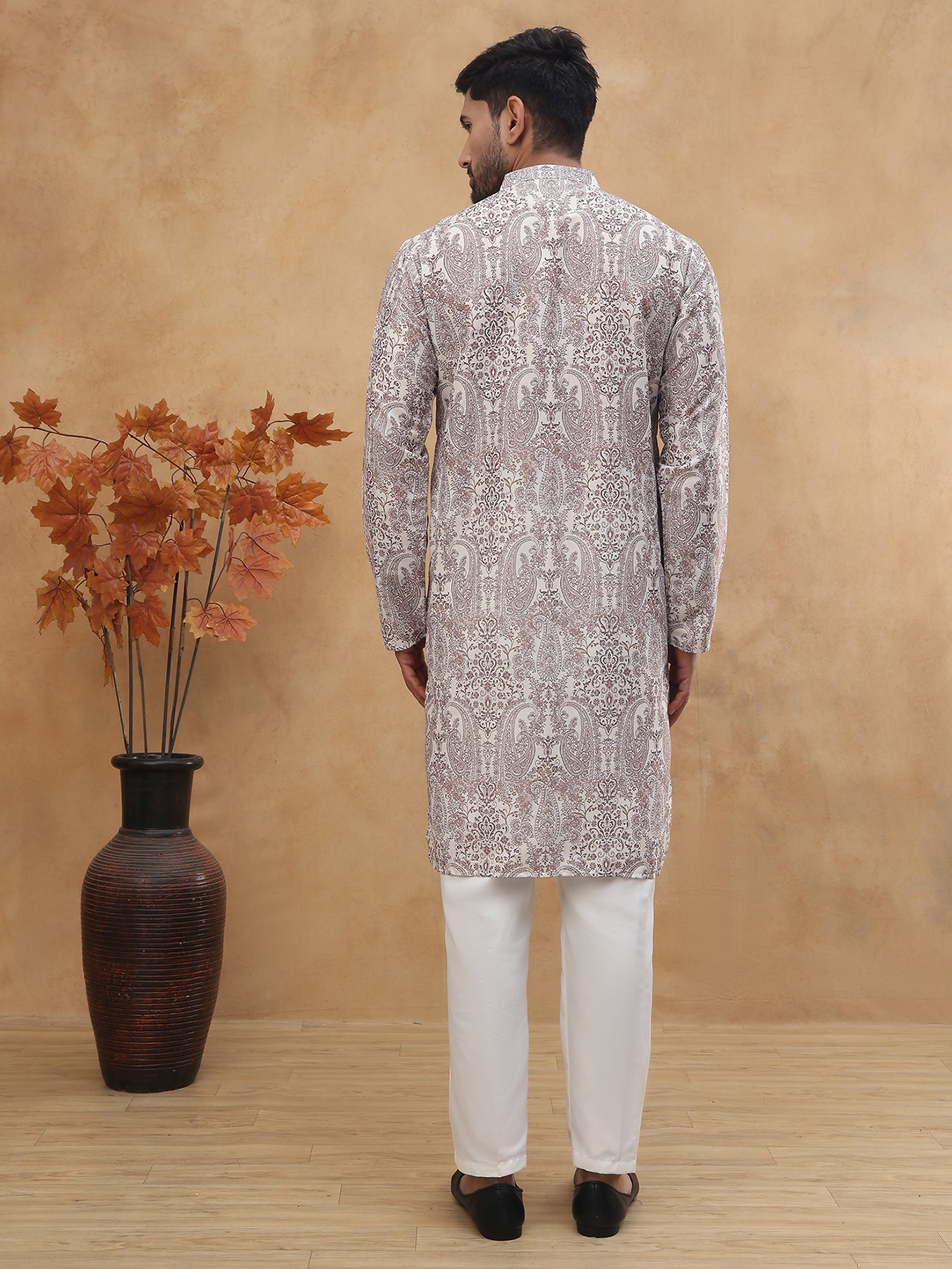 Men's Cotton Blend Paisley Printed Kurta ( HOPKO 001Brown )  [RT] [O-2]
