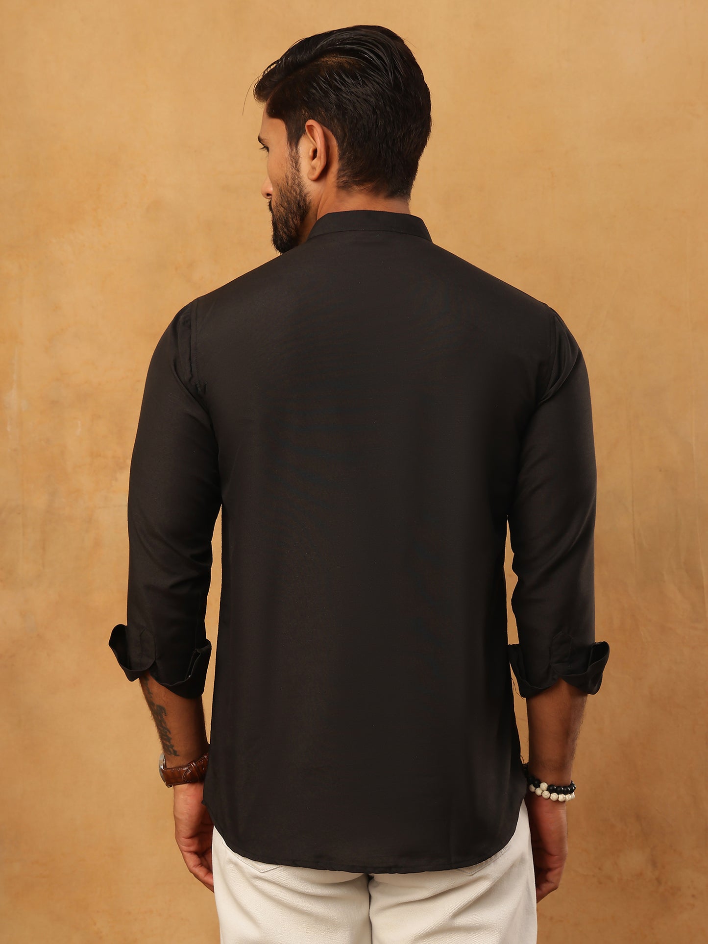 Solid Casual Short Kurta for Men ( ANMKO 304Black )