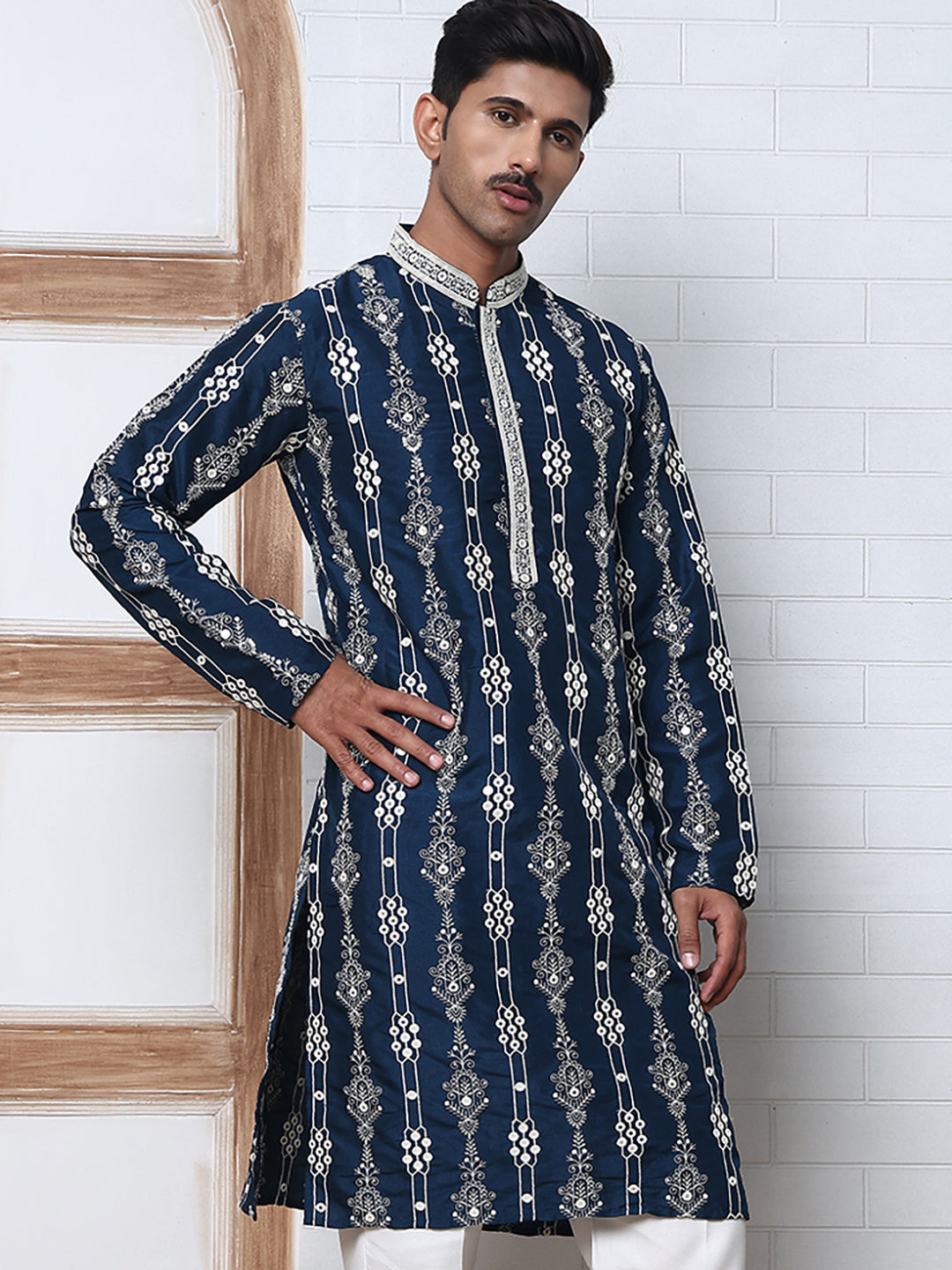 Festival Silk Blend Embroidered Kurtas ( ANMKO 276Navy )  [RT] [N-6]
