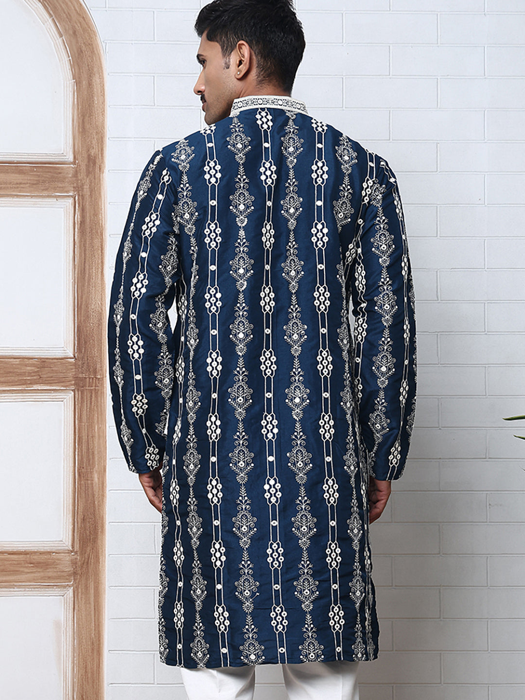Festival Silk Blend Embroidered Kurtas ( ANMKO 276Navy )  [RT] [N-6]