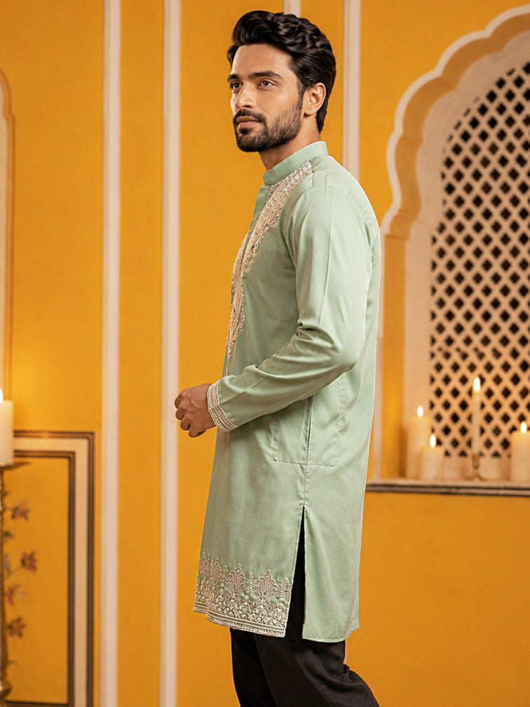 Embroidered Cotton Blend Kurta for Men ( 65KO 5639 Green )
