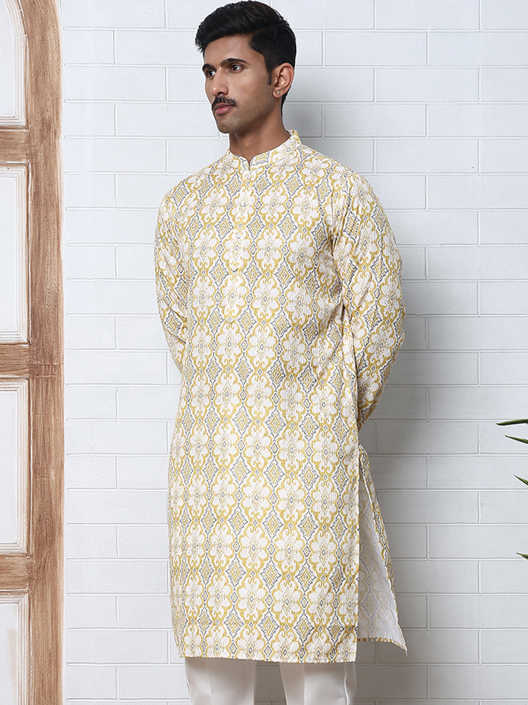 Thread Work & Printed Cotton Blend Kurtas ( ANMKO 297Yellow )  [RT] [D-3]