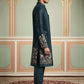 Men’s Peacock Blue Heavily Embroidered Indo-Western Set ( 50JIND 127Peacock S )