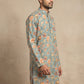 Floral Print & Thread Work Kurta for Men ( 65KO 5631 Blue )