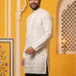 Men's Silk-Blend Embroidered Kurta ( 65KO 5627 White )