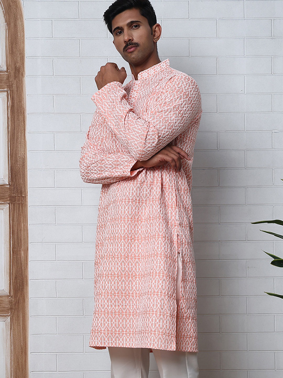 Embroidered Viscose Rayon Kurta ( ANMKO 280Peach )  [RT] [M-6]