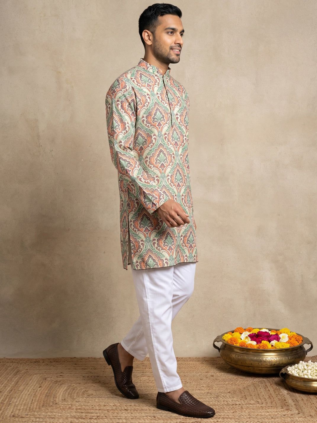 Printed & Thread Work Kurta Pyjama Set ( 65KP W T 5641 Green )
