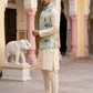 Men's Silk Blend Kurta Set with Printed Nehru Jacket ( JOKPWC 636W 4007Lime )