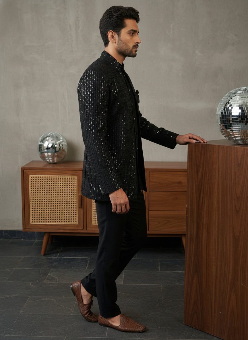 Men’s Premium Embroidered Indo-Western Set ( 50JIND 128Black S )