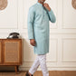Men's Foil Print Traditional Kurta Pyjama ( 65KP W F 5642 Sky )