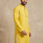 Men's Foil Print Traditional Kurta ( 65KO 5630 Yellow )