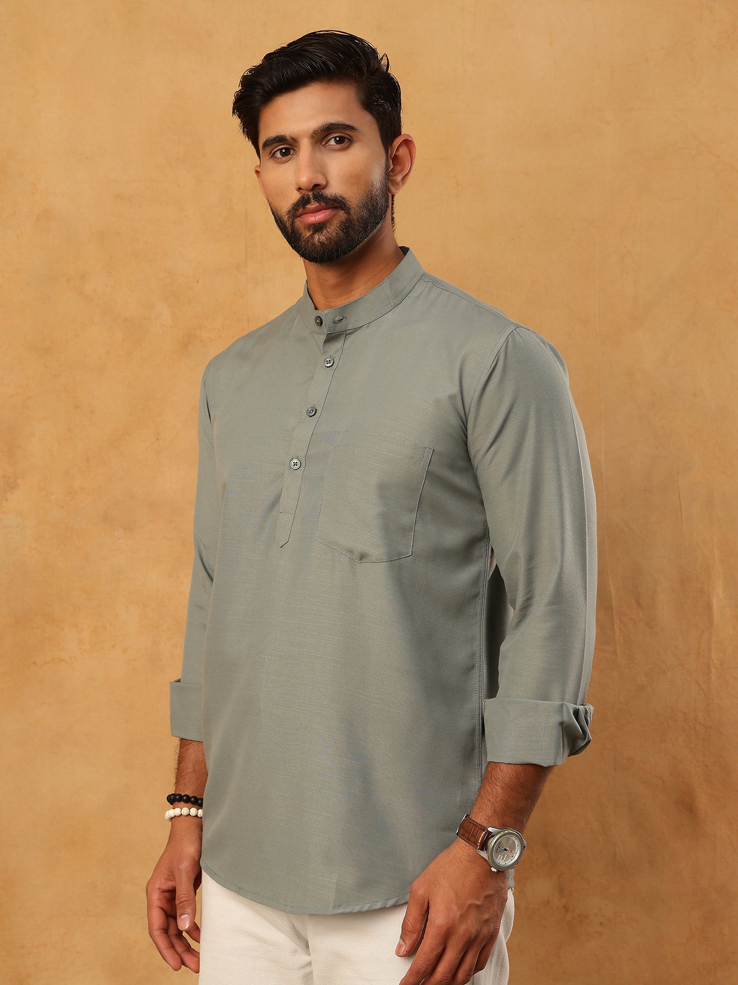 Solid Casual Short Kurta for Men ( ANMKO 304Grey )