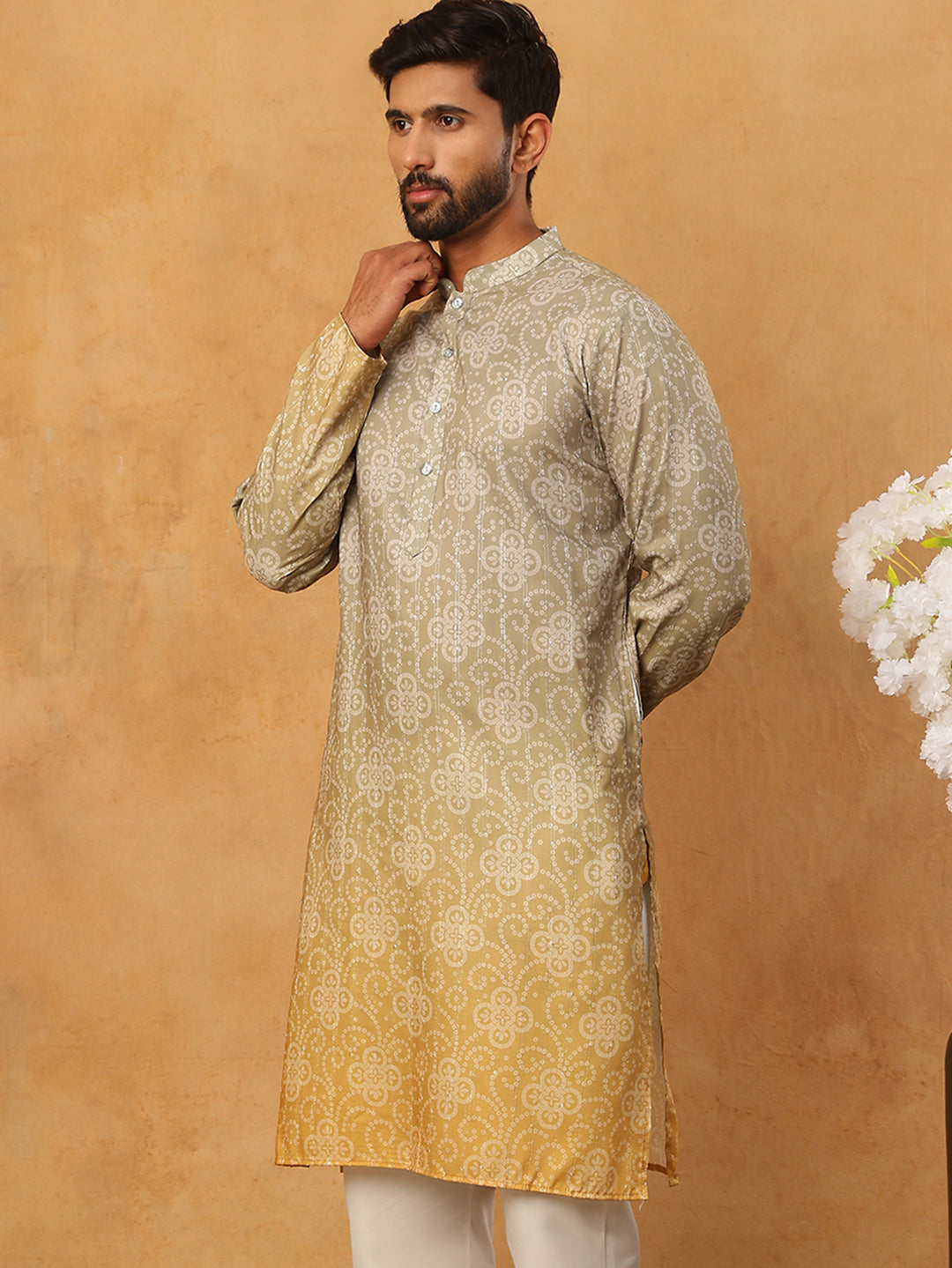 Bandhani Print Thread-Work Kurta ( ANMKO 291Pista )