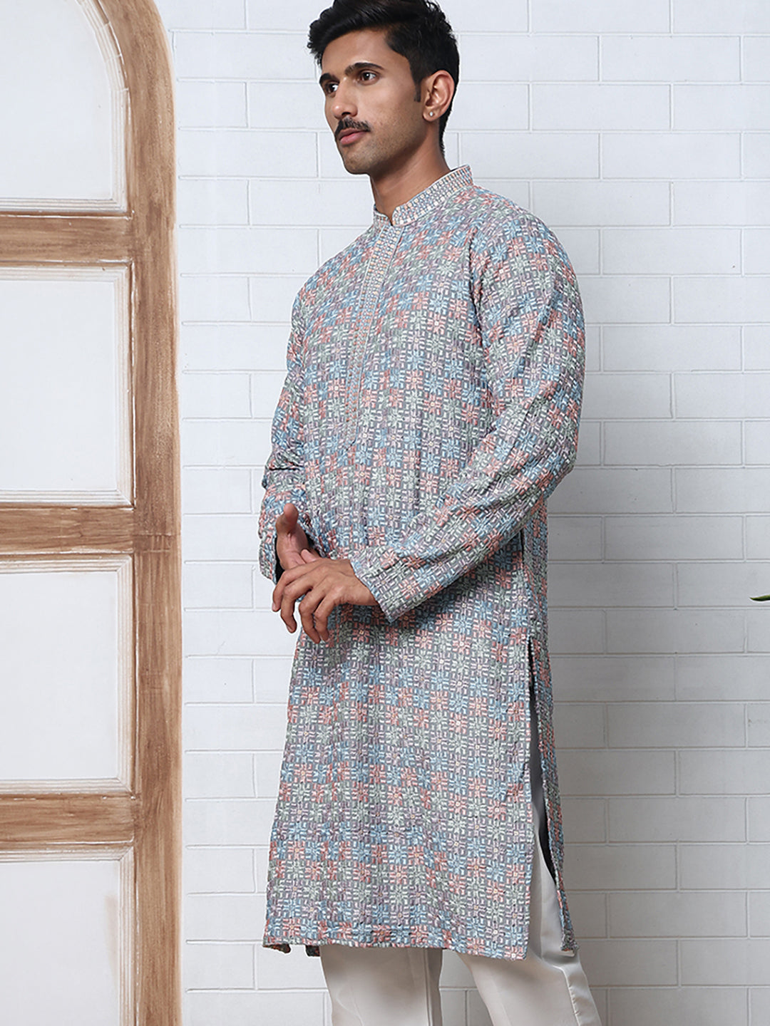 Viscose Rayon Self-Design Embroidered Kurtas ( ANMKO 278Grey )  [RT] [M-6]