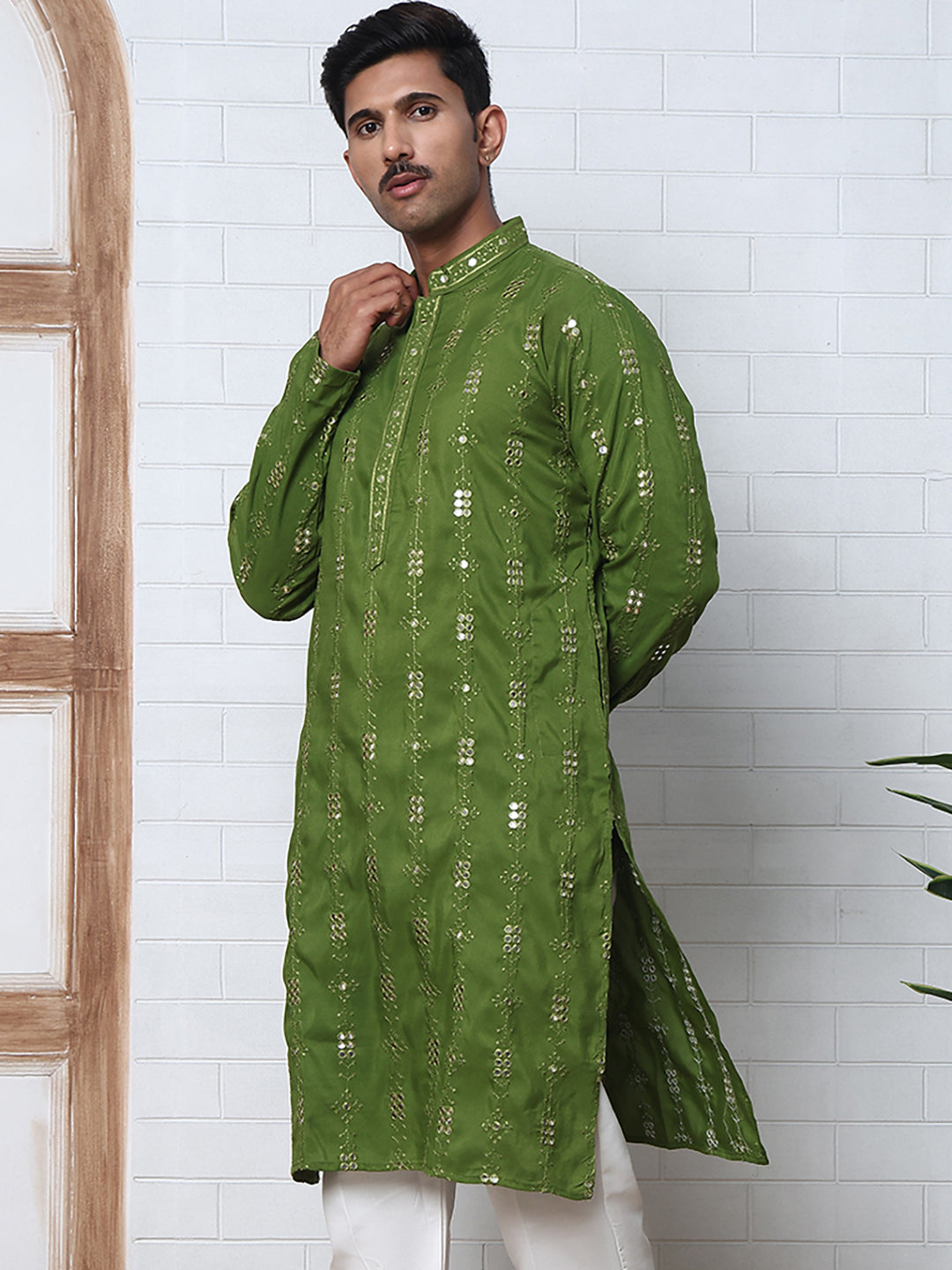 Viscose Rayon Mirror-Work Kurtas ( ANMKO 290Olive )  [RT] [O-7]